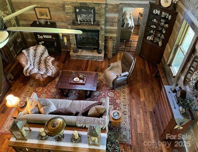 living room featuring hardwood / wood-style floors and a fireplace