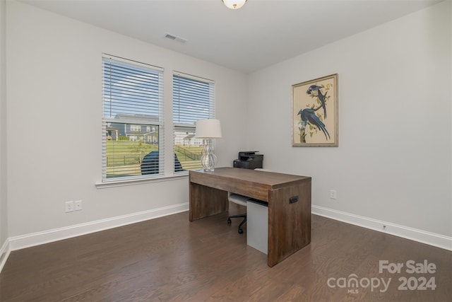 home office featuring dark hardwood / wood-style floors