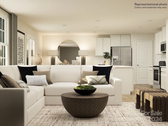 living room featuring light wood-type flooring