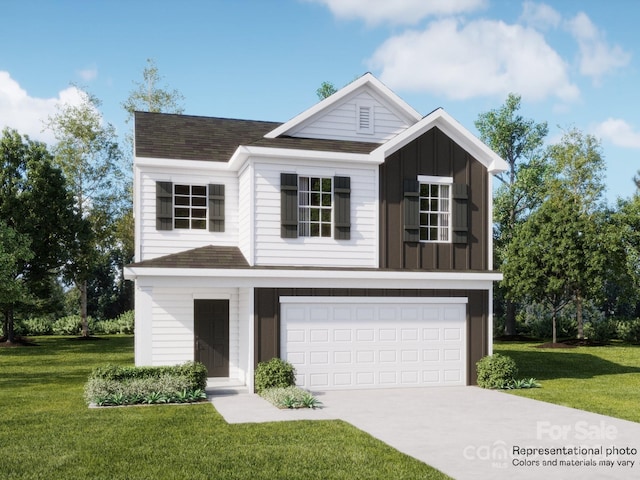 view of front of house featuring a garage and a front lawn