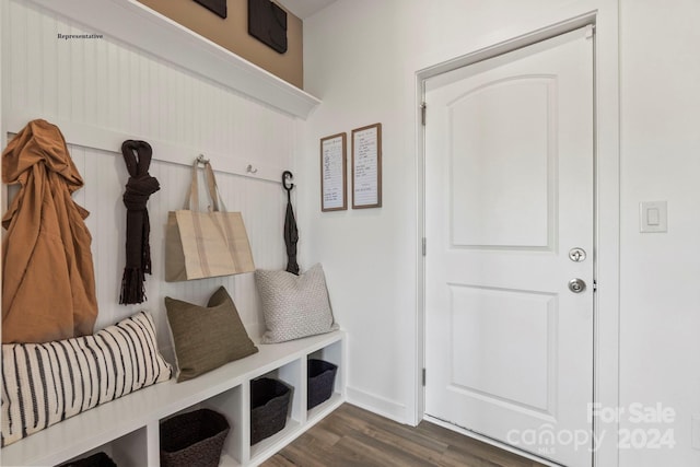 mudroom featuring dark wood-type flooring