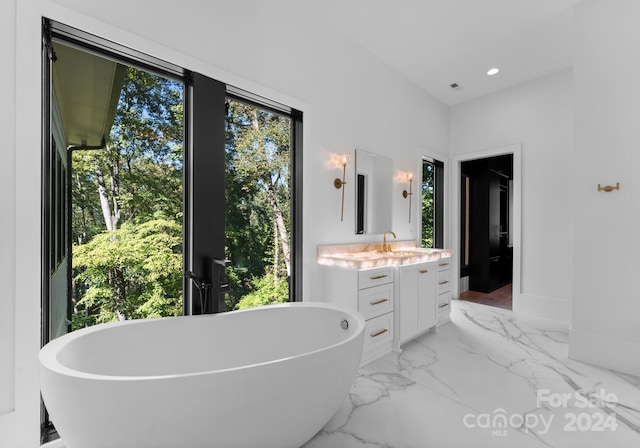 bathroom featuring vanity and a bath