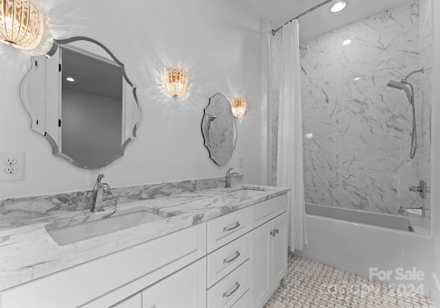 13702 Sage Thrasher Ln, Charlotte, NC 28278 - full bathroom with shower / bathtub combination with curtain, double vanity, and recessed lighting