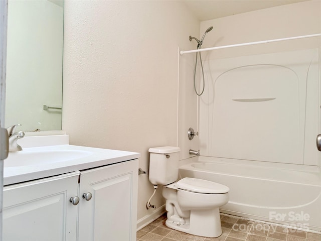 full bathroom with shower / tub combination, vanity, and toilet