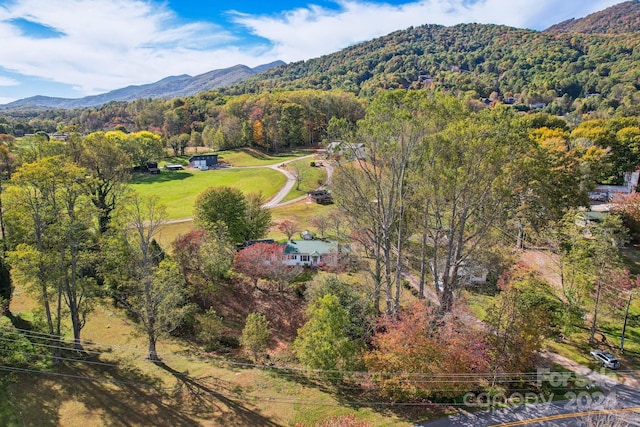 drone / aerial view featuring a mountain view