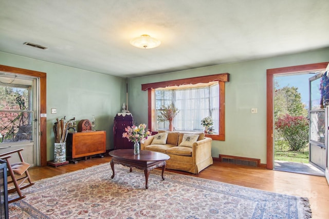 living room featuring plenty of natural light and hardwood / wood-style floors