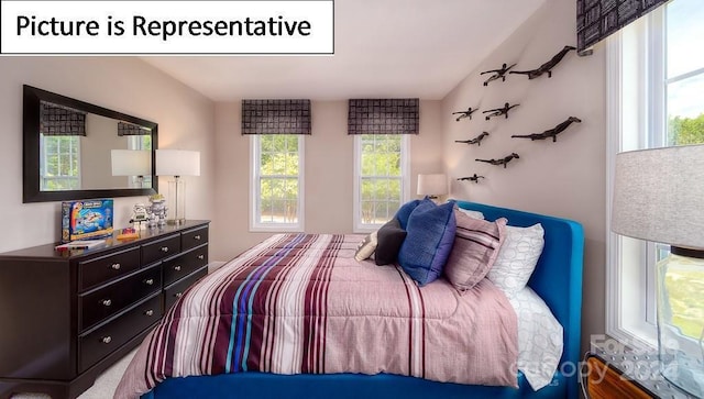 bedroom with lofted ceiling