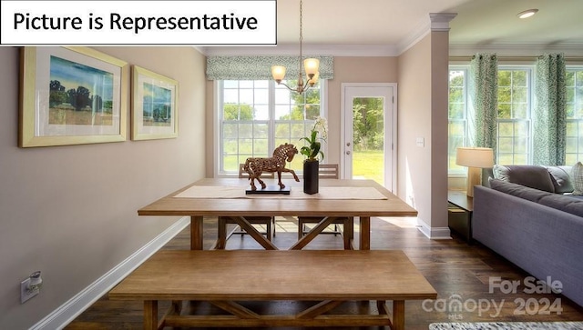 dining room with a chandelier, baseboards, and a healthy amount of sunlight