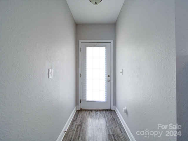 doorway to outside with wood-type flooring