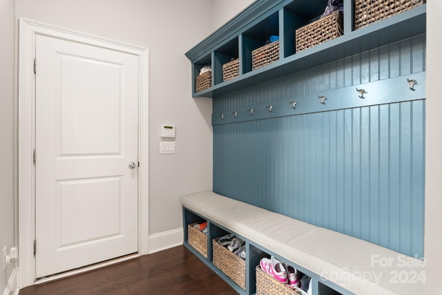 mudroom with dark hardwood / wood-style floors