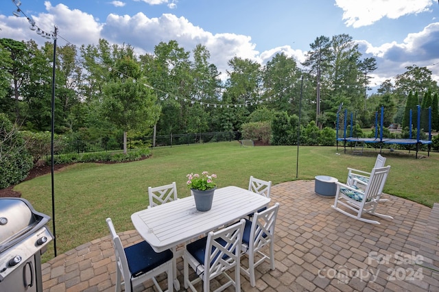 view of patio / terrace featuring a trampoline and grilling area