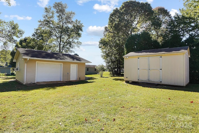 view of yard with cooling unit and a shed