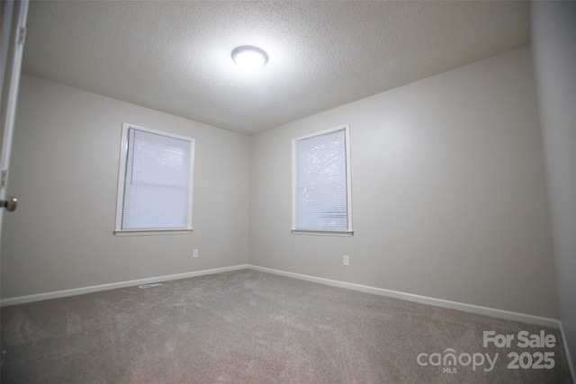 spare room with a textured ceiling and carpet floors