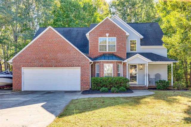 front of property featuring covered porch and a front lawn