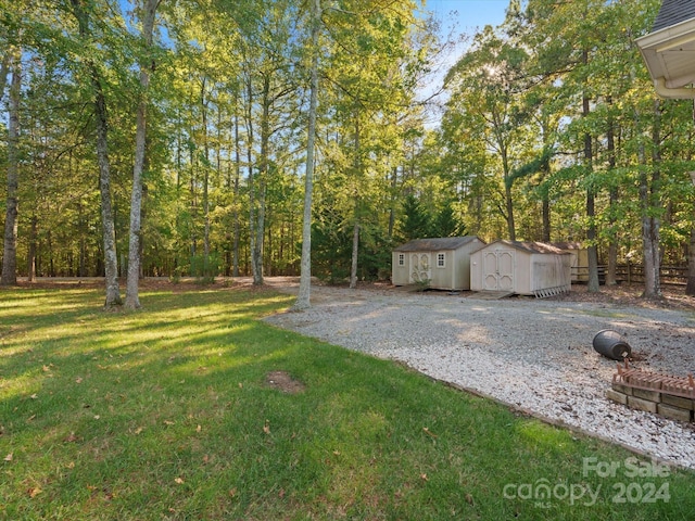 view of yard featuring a shed