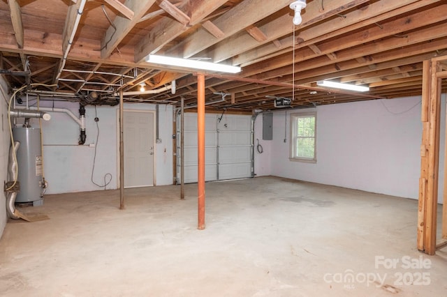 basement with gas water heater and electric panel