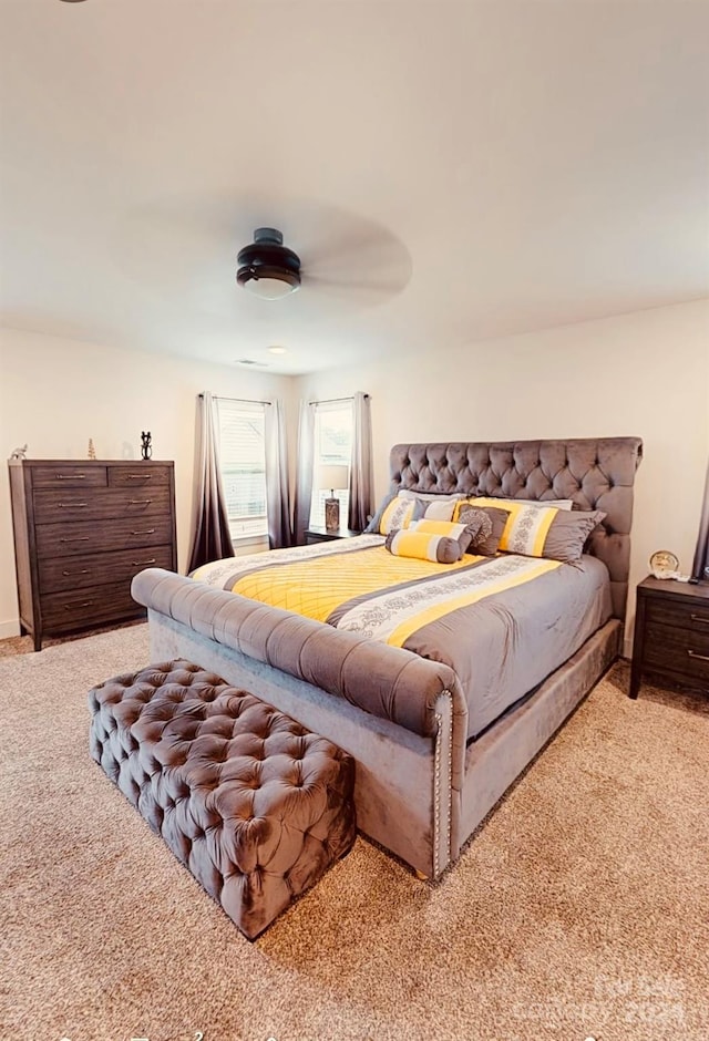 bedroom featuring carpet flooring and ceiling fan