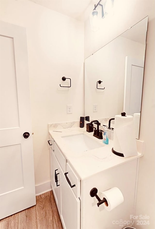 bathroom with vanity and wood-type flooring