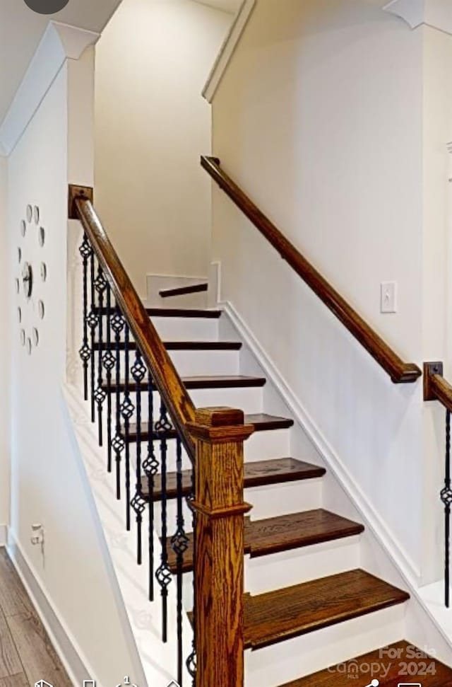 stairs with hardwood / wood-style flooring