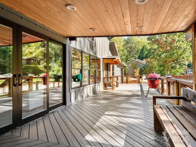 wooden terrace featuring french doors