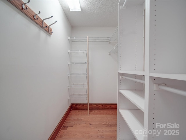 spacious closet with light hardwood / wood-style flooring