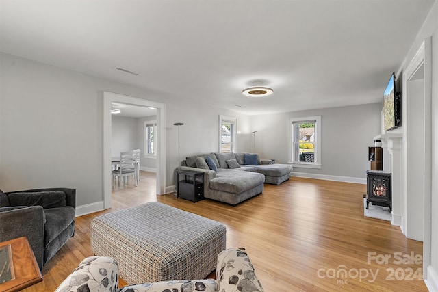 living room with light hardwood / wood-style floors