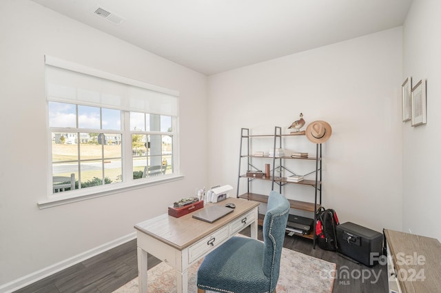 office area with dark hardwood / wood-style flooring