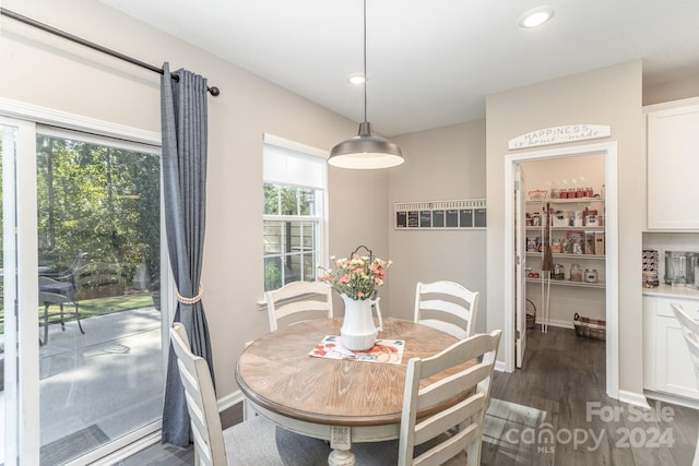 dining space with dark wood-type flooring