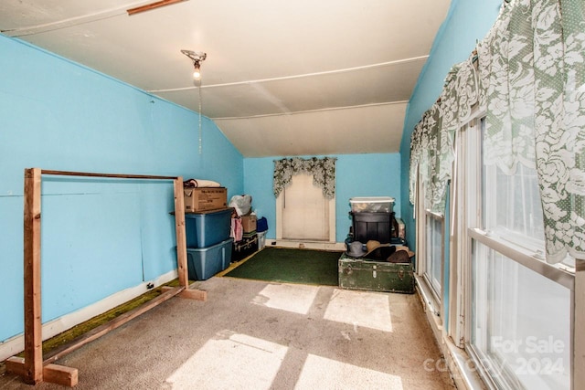 bonus room featuring lofted ceiling and carpet floors