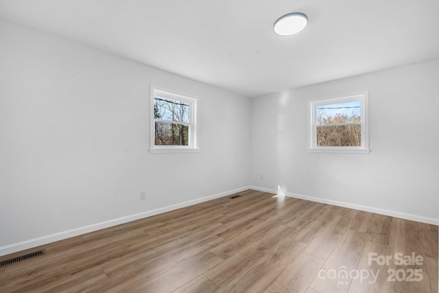 spare room featuring a healthy amount of sunlight and light wood-type flooring