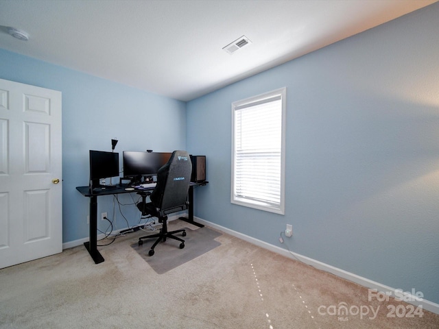 view of carpeted home office