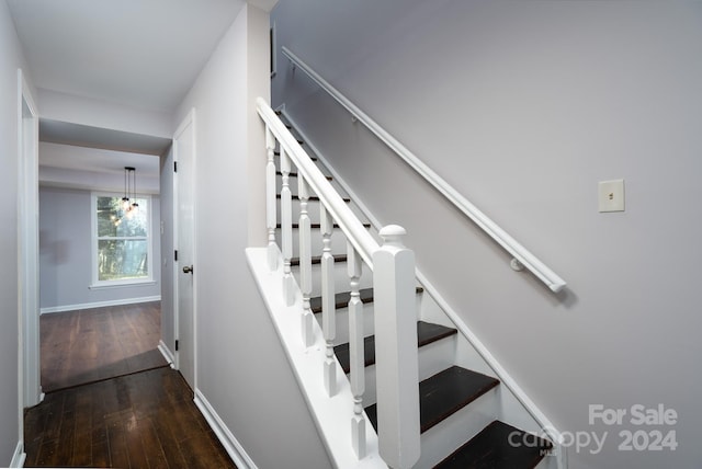 staircase with hardwood / wood-style flooring