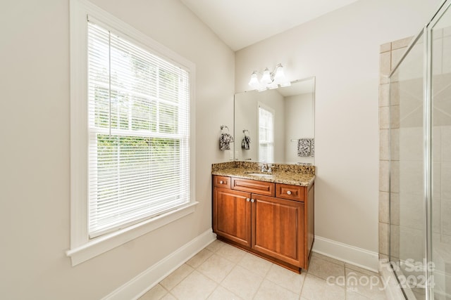 bathroom featuring vanity and walk in shower