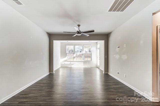 interior space featuring dark hardwood / wood-style floors and ceiling fan