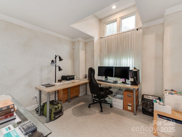 home office featuring ornamental molding