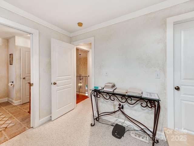 office with baseboards and crown molding