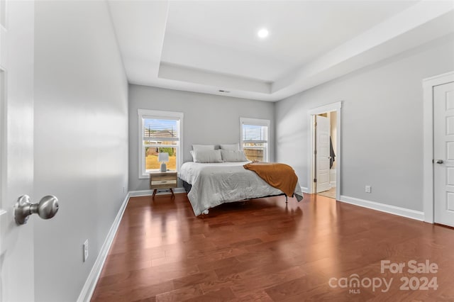 3157 Delaware Dr, Denver, NC 28037 - bedroom with a raised ceiling, ensuite bathroom, baseboards, recessed lighting, and wood finished floors
