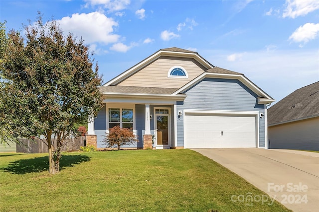 3157 Delaware Dr, Denver, NC 28037 - craftsman house featuring a front yard, a shingled roof, driveway, an attached garage, and fence
