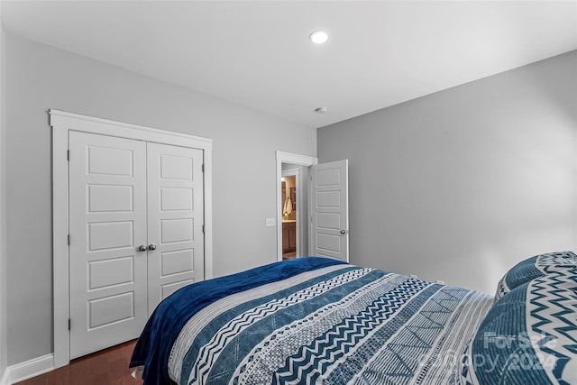 3157 Delaware Dr, Denver, NC 28037 - bedroom featuring recessed lighting, a closet, and dark wood-style flooring