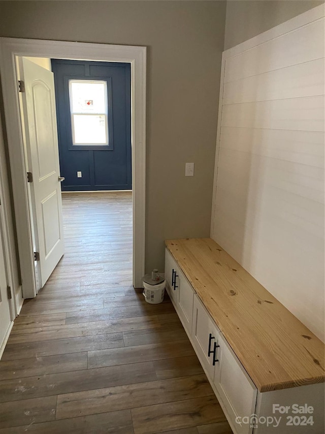 interior space with dark wood-type flooring