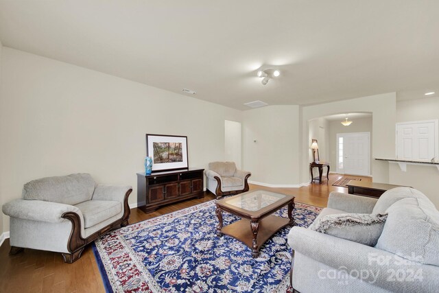 living room with wood-type flooring