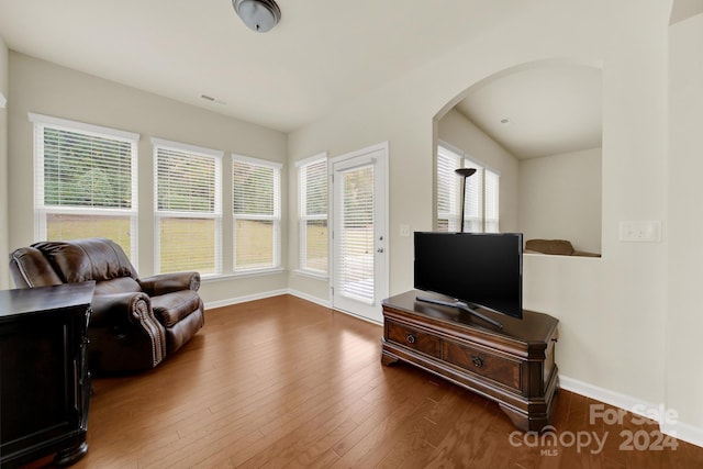 living area featuring dark hardwood / wood-style floors