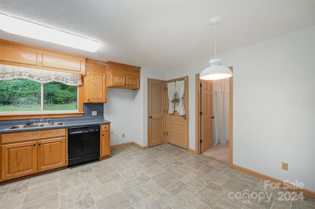 kitchen with black dishwasher, sink, and pendant lighting