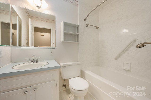 full bathroom featuring toilet, vanity, and washtub / shower combination