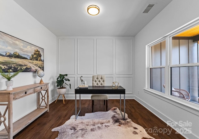 office featuring dark hardwood / wood-style flooring