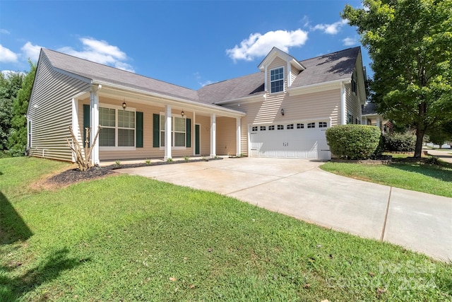 view of front of house with a porch and a front yard