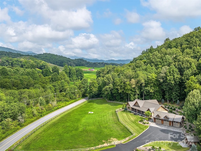 birds eye view of property featuring a mountain view