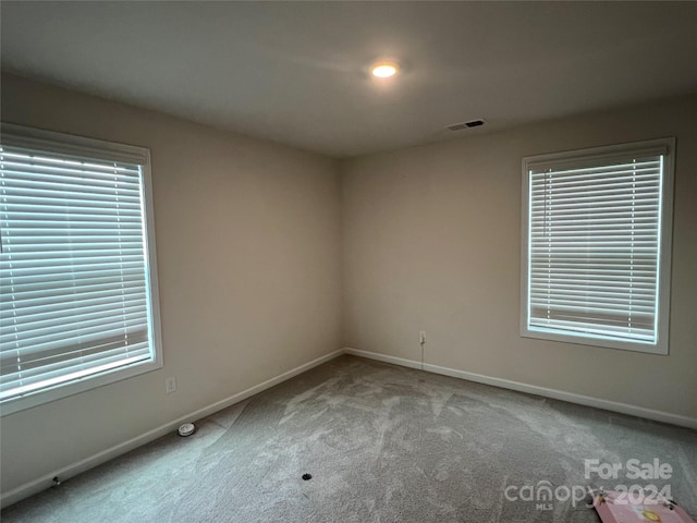 unfurnished room featuring light carpet