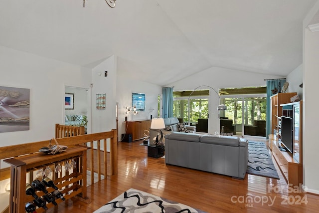 living room with lofted ceiling and wood-type flooring