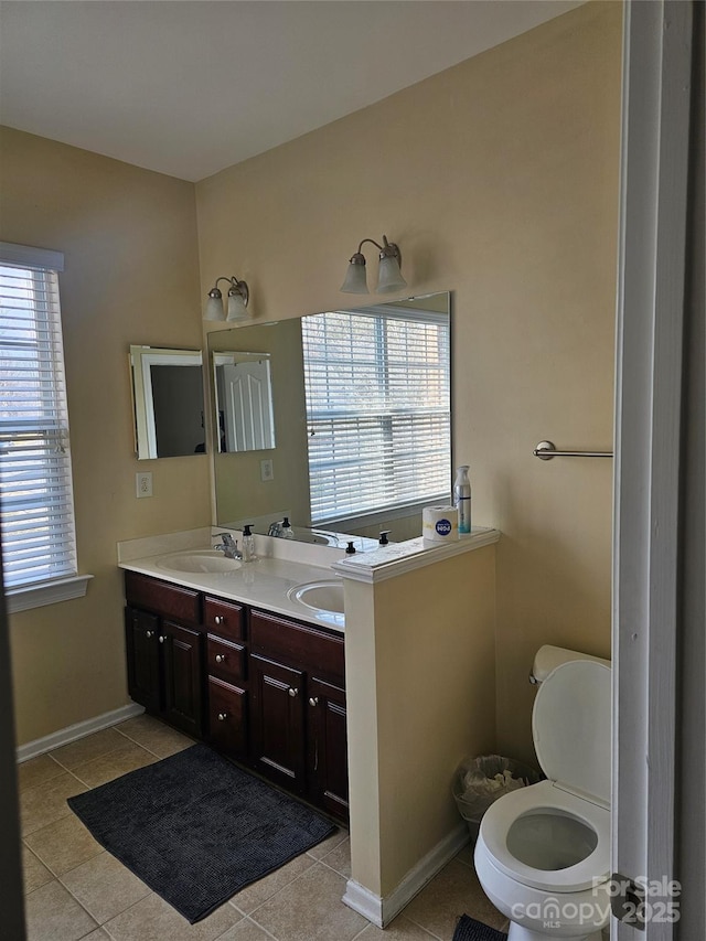 bathroom featuring toilet, tile patterned flooring, and vanity